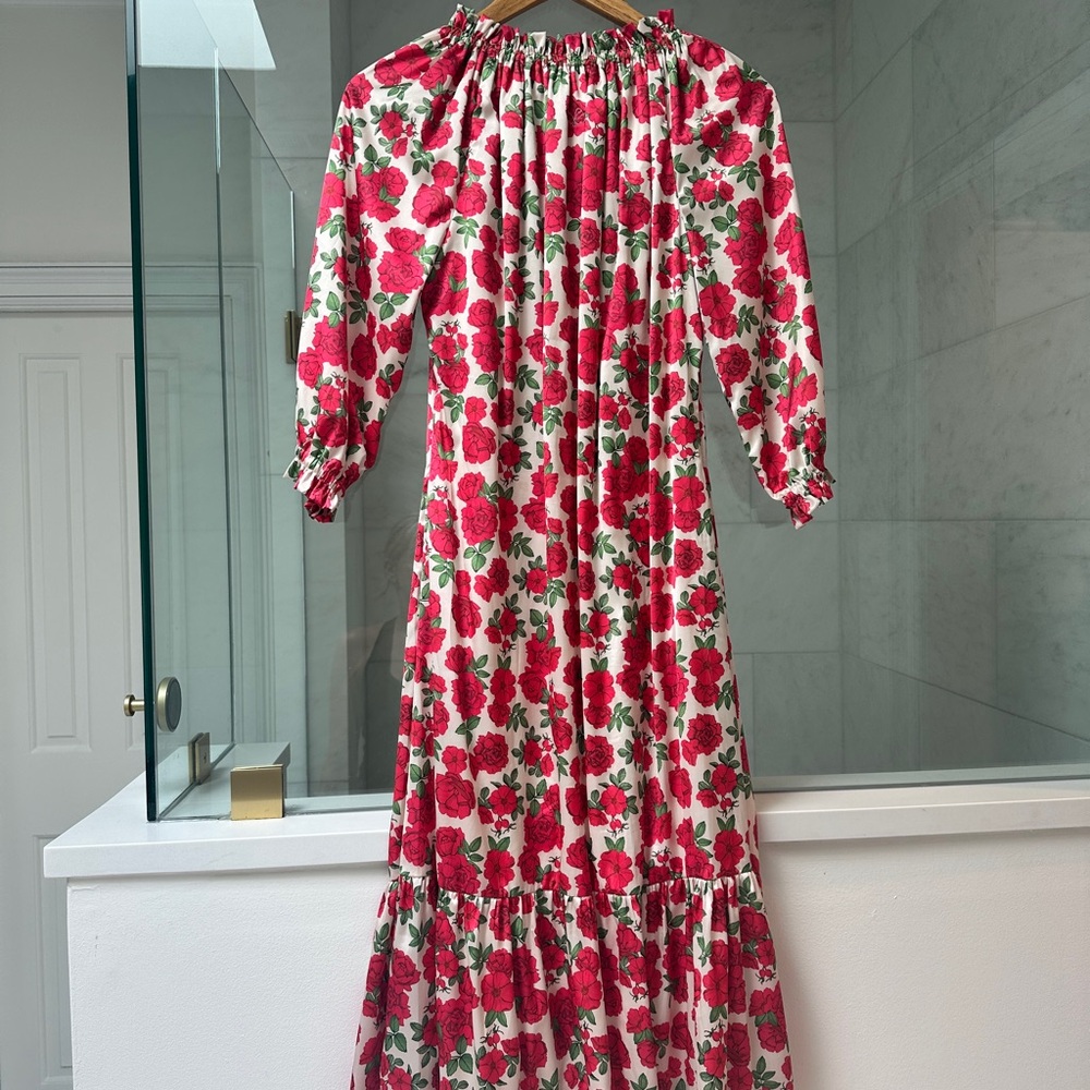 Floral Off-Shoulder Midi Dress in Red and White